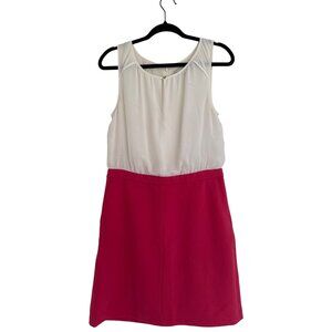 Sleeveless White & Red Colorblock Mini Dress With Pockets